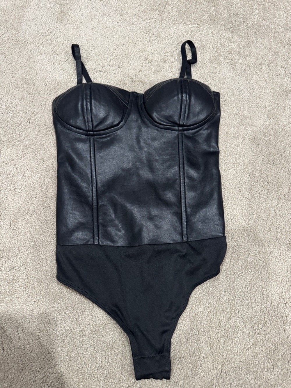Black Faux Leather Bustier Bodysuit